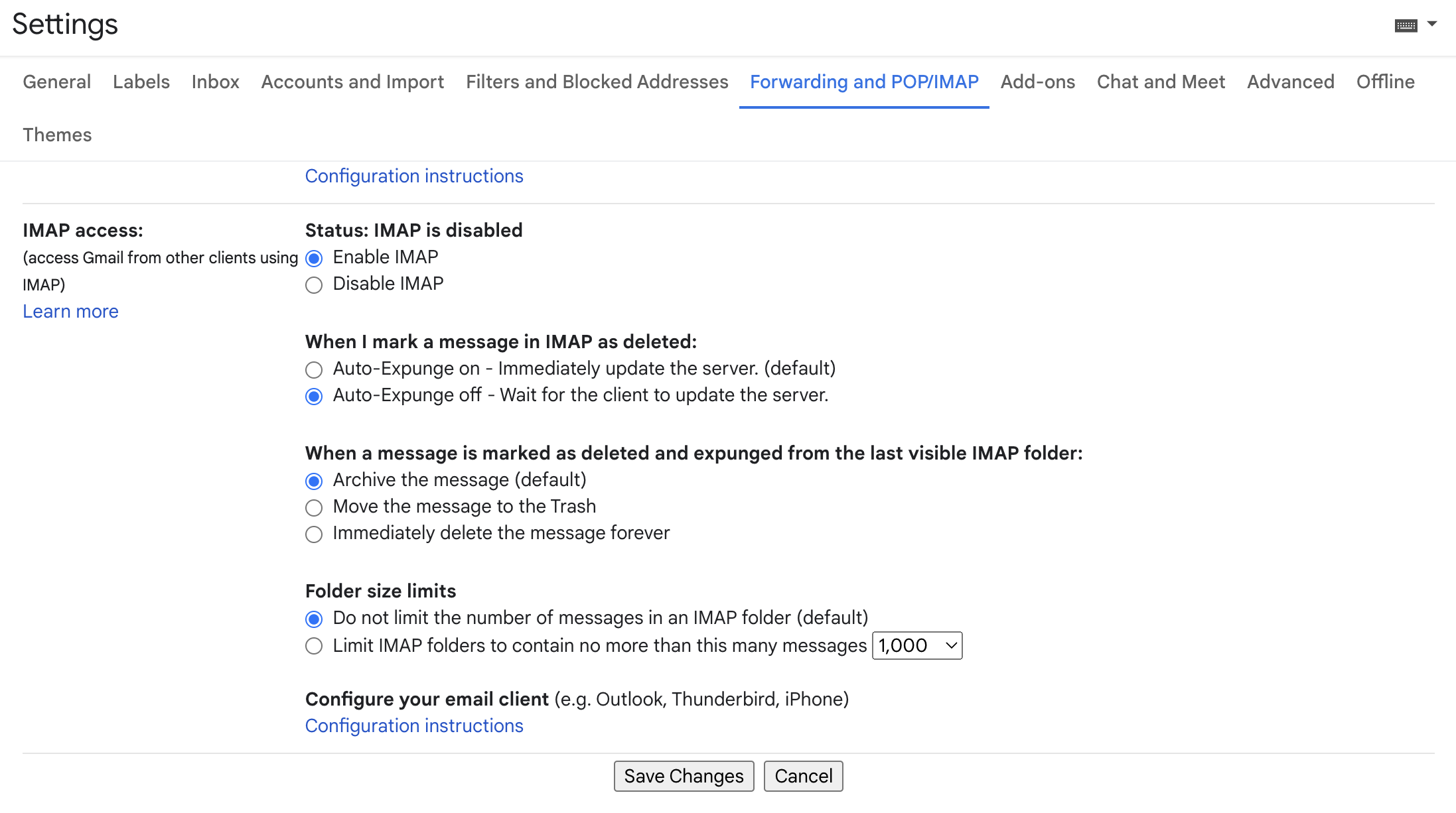IMAP setting