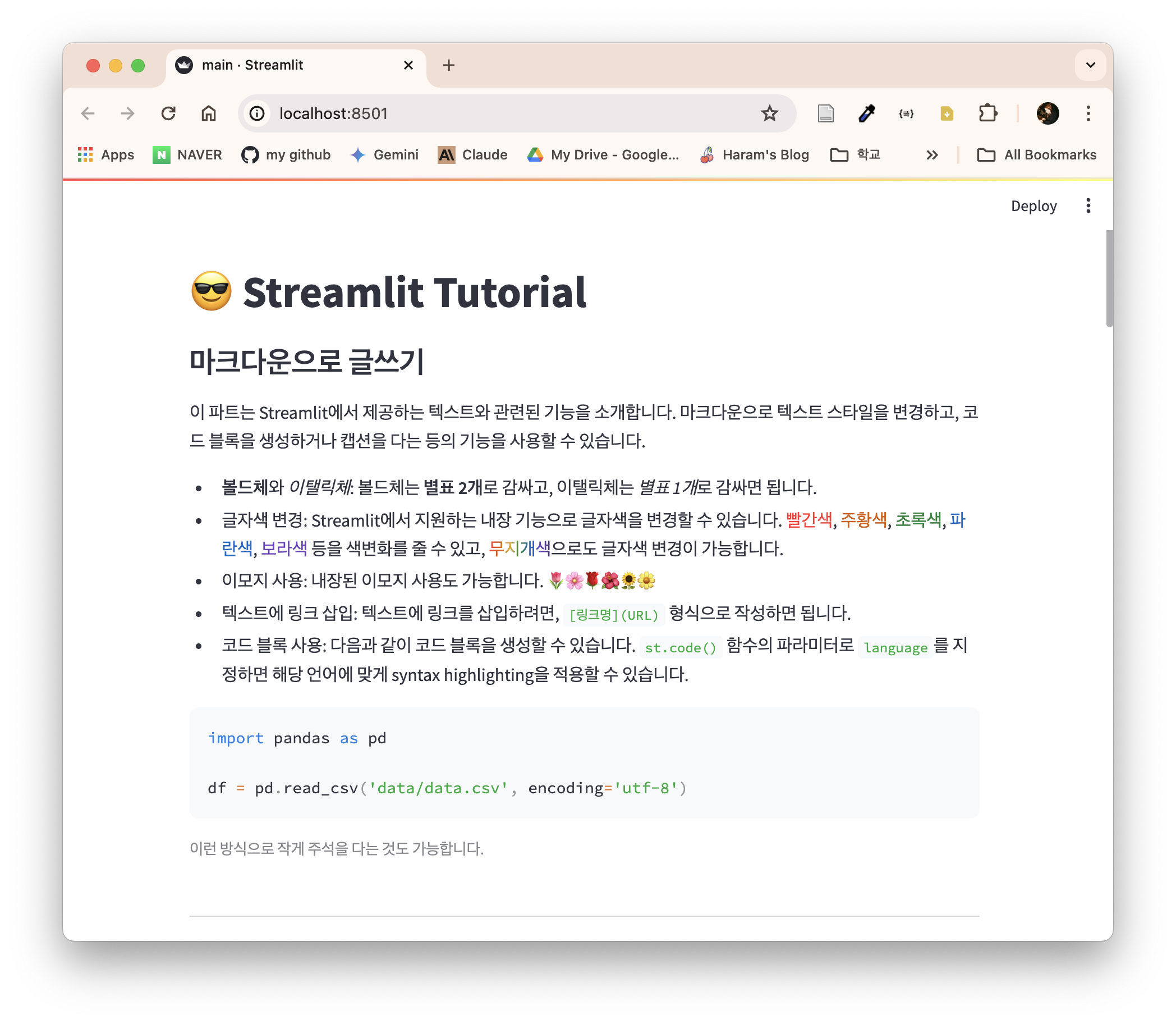 streamlit main page